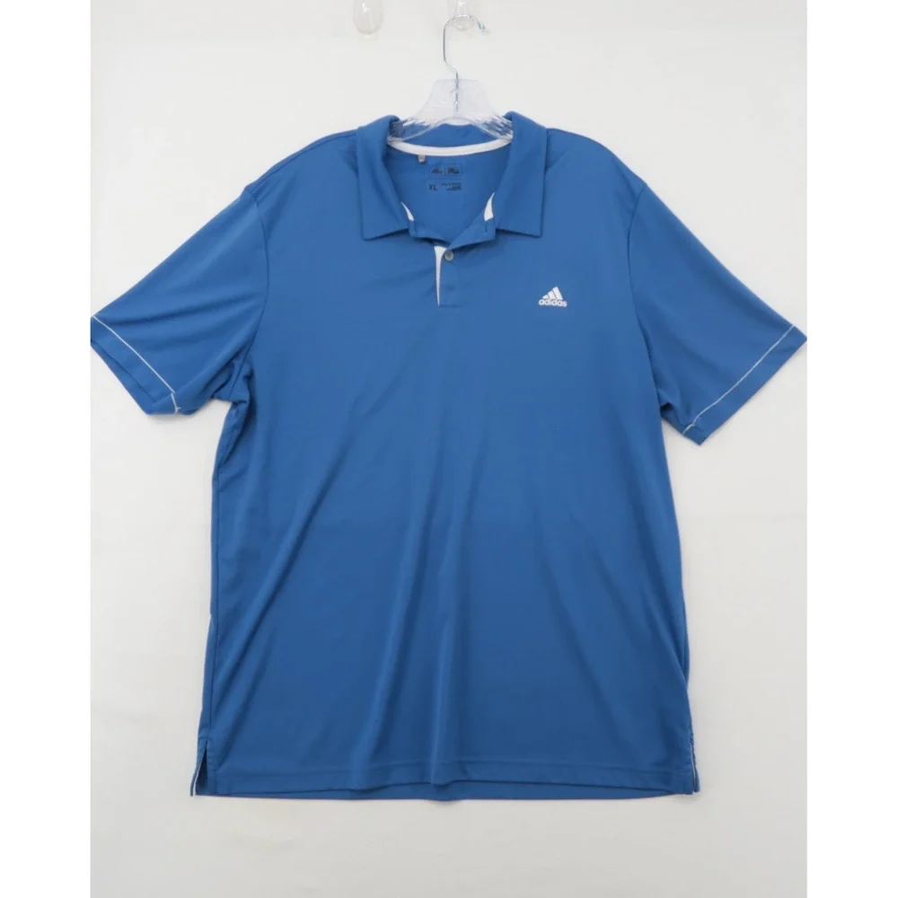 Adidas Golf Mens XL Blue Short‎ Sleeve Performance Polo Shirt 3-Stripe Back
